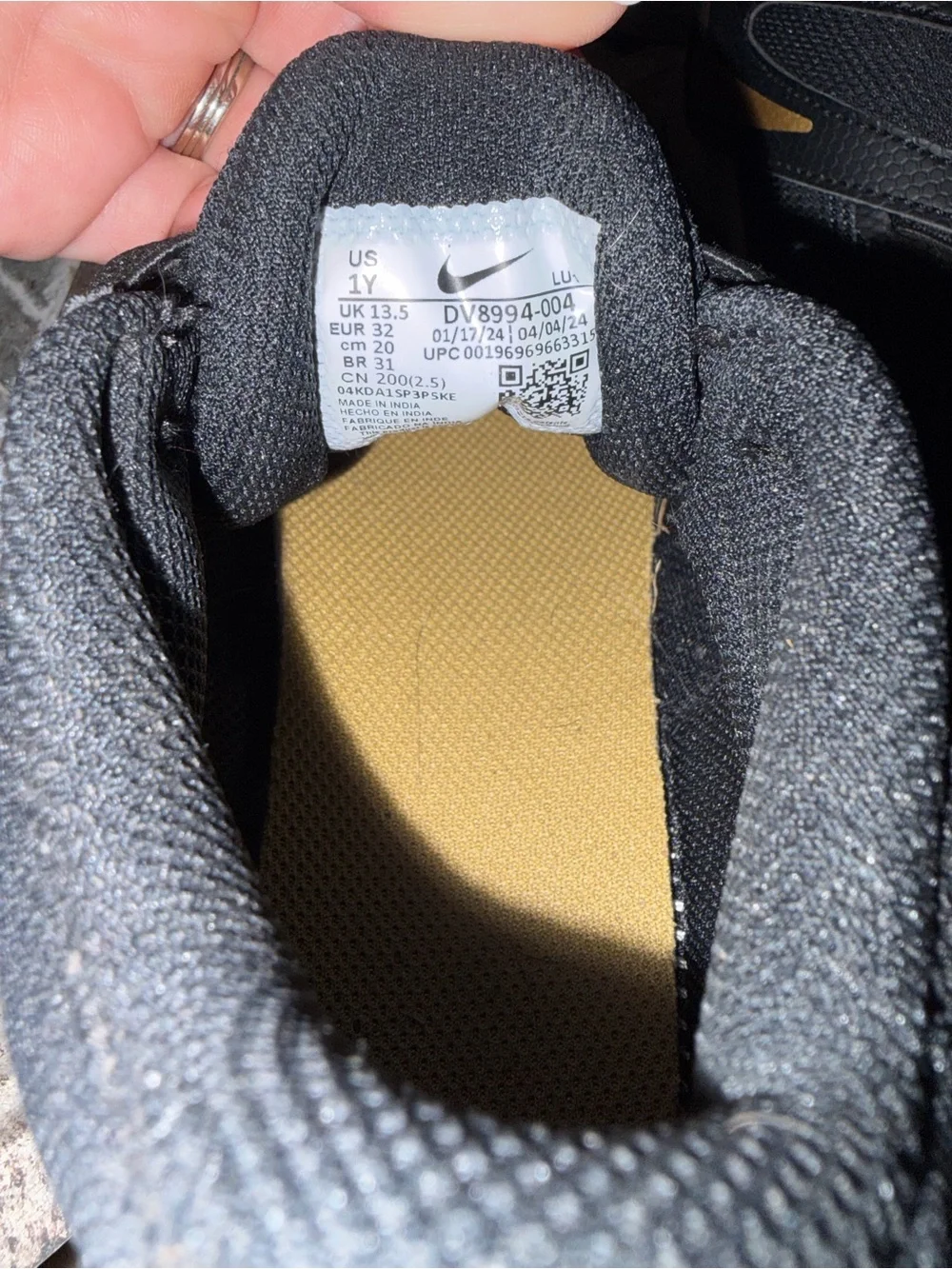 Nike Kids Black and Gold Velcro Athletic Sneakers